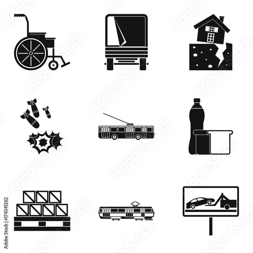 Warlike icons set, simple style