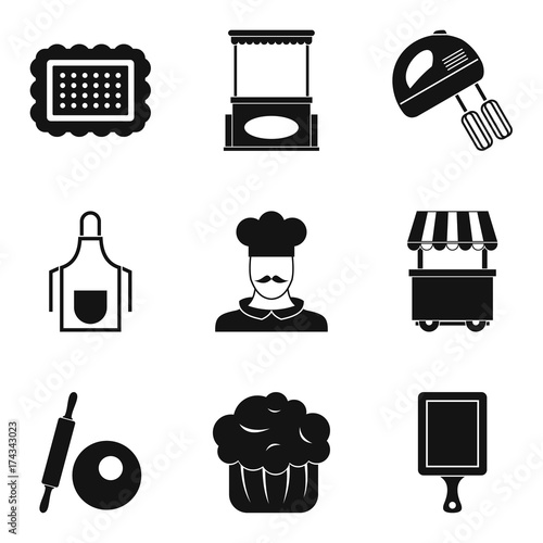 Sponge cake icons set, simple style