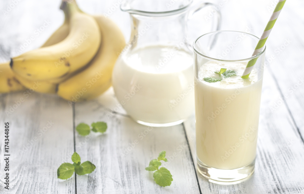 Glass of banana milk shake Glass of banana milk shake