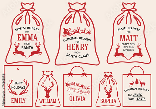 Christmas bags and tags, vector set