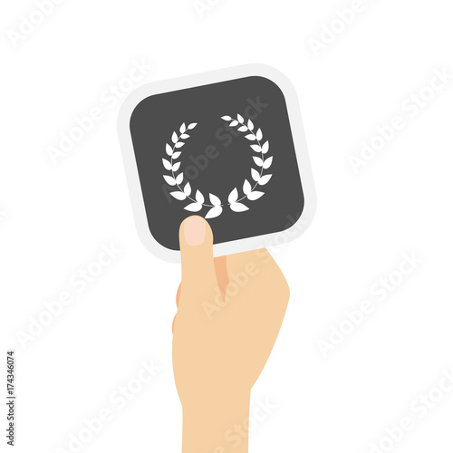 Hand hält graue Karte - Lorbeerkranz