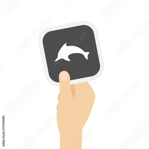 Hand hält graue Karte - Delfin