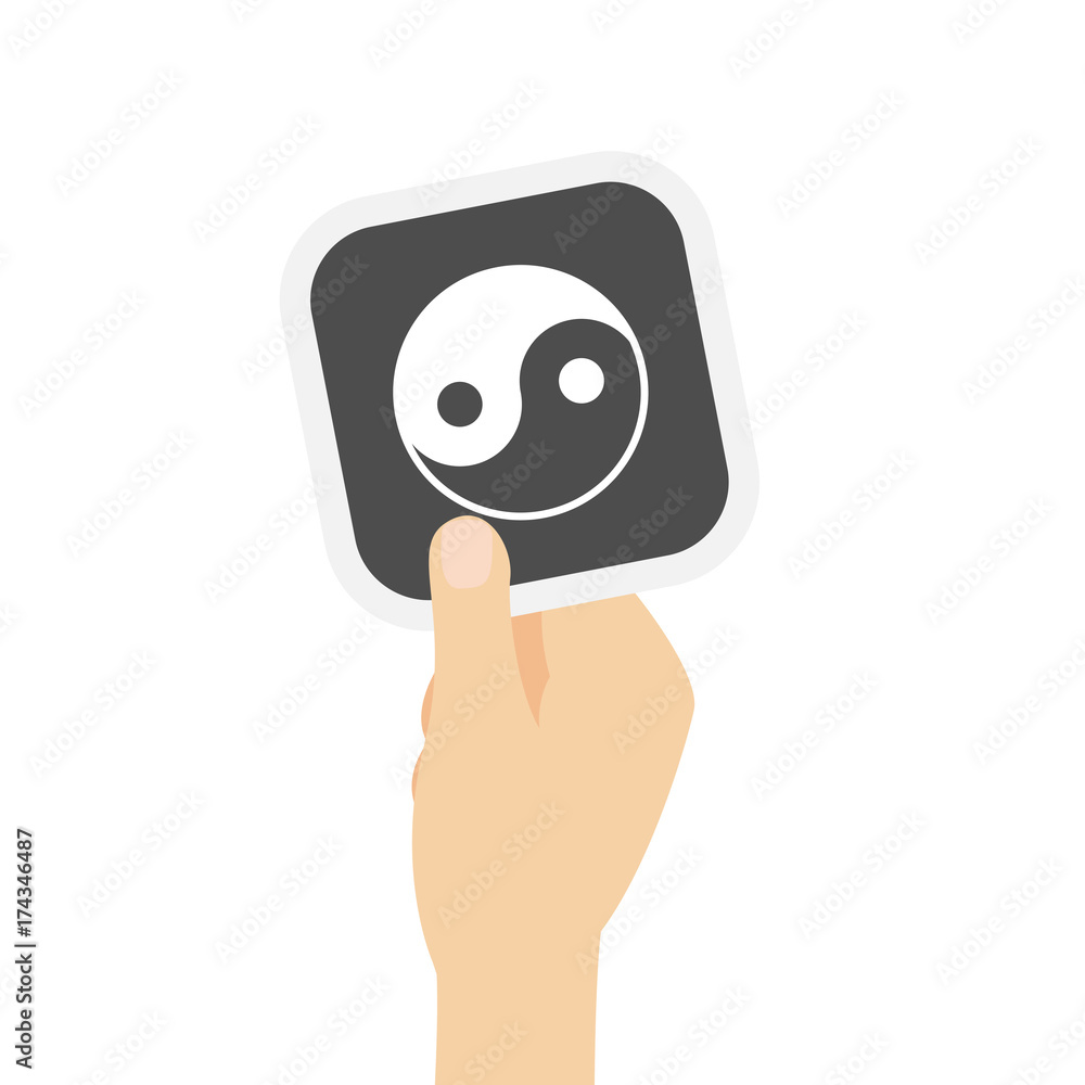 Hand hält graue Karte - Yin-Yang Hand hält graue Karte - Yin-Yang