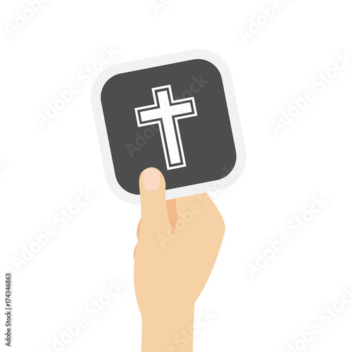 Hand hält graue Karte - Kreuz