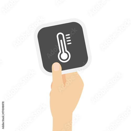 Hand hält graue Karte - Thermometer - warm