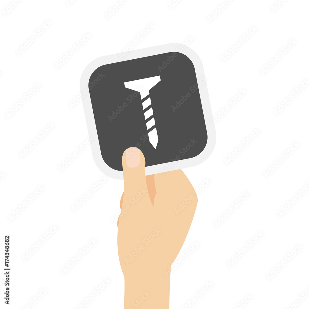 Hand hält graue Karte - Schraube