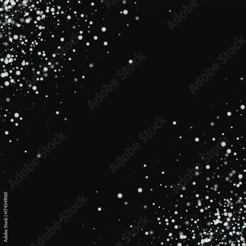 Amazing falling snow. Scatter abstract corners with amazing falling snow on black background. Glamorous Vector illustration.