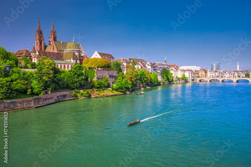 Old city center of Basel with Munster cathedral and the Rhine river, Switzerland photo