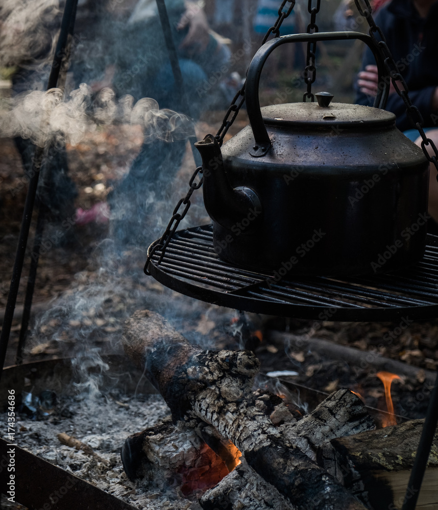 Boiling kettle over an open fire Boiling kettle over an open fire