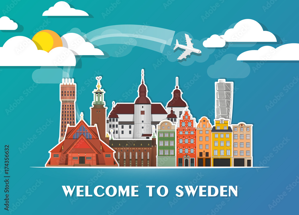 Sweden Landmark Global Travel And Journey paper background. Vector Design Template.used for your advertisement, book, banner, template, travel business or presentation