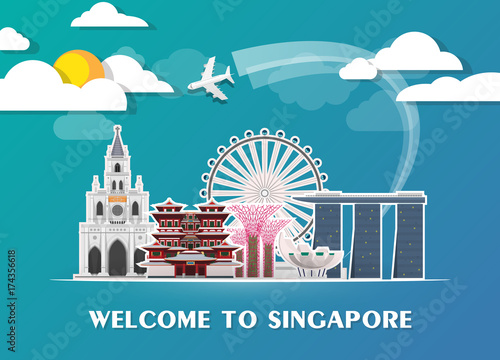 Singapore Landmark Global Travel And Journey paper background. Vector Design Template.used for your advertisement, book, banner, template, travel business or presentation