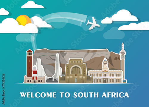 South Africa Landmark Global Travel And Journey paper background. Vector Design Template.used for your advertisement, book, banner, template, travel business or presentation