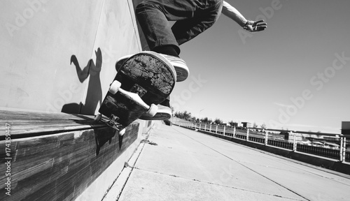 Grinding with skateboard indaface