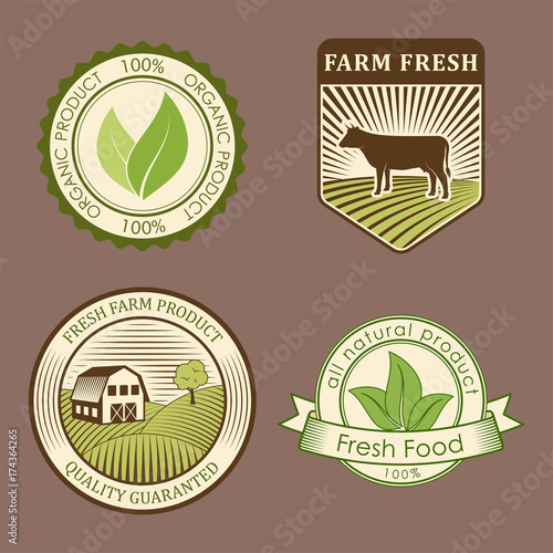 Bio farm organic eco healthy food templates and vintage vegan green color for restaurant menu or package badge vector illustration.