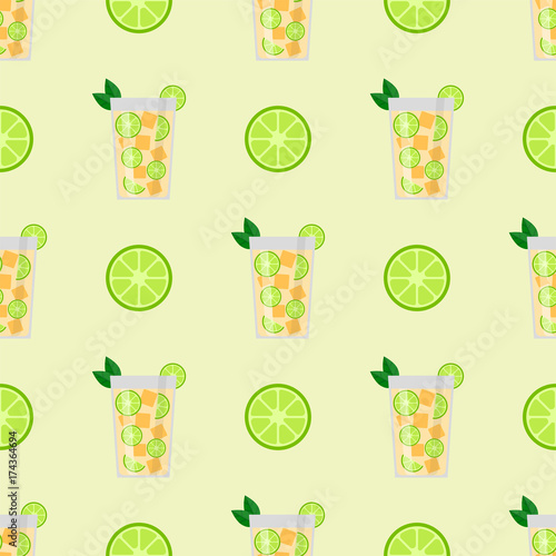Alcohol drinks beverages cocktail seamless pattern lager container drunk daiquiri glasses vector illustration.