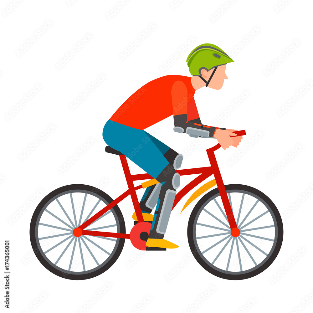 Racing cyclist in action fast road biker from side front view vector illustration. Racing cyclist in action fast road biker from side front view vector illustration.