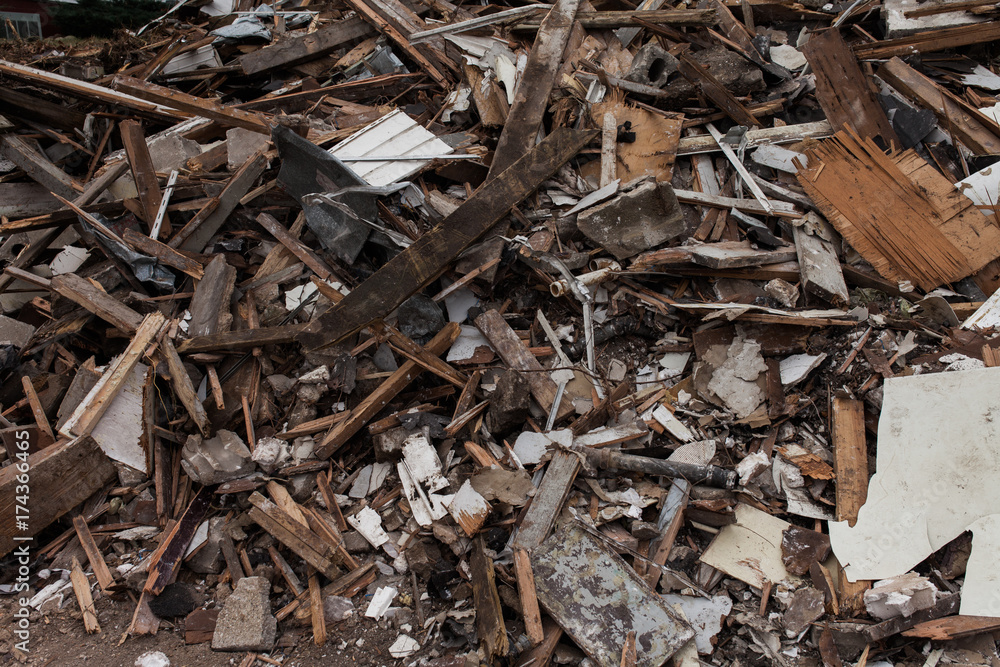 Destroyed building materials from a house demolition Destroyed building materials from a house demolition