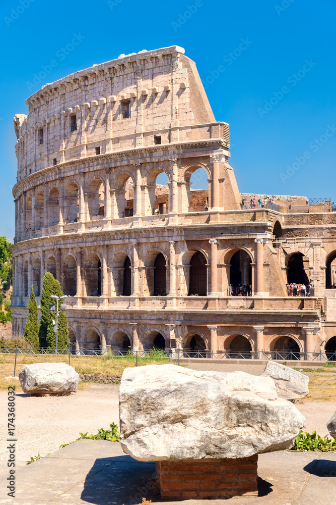 The Colosseum in central Rome on a sunny summer day