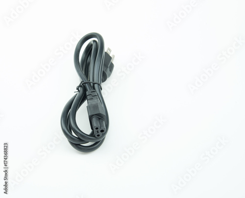 computer cable power on white background
