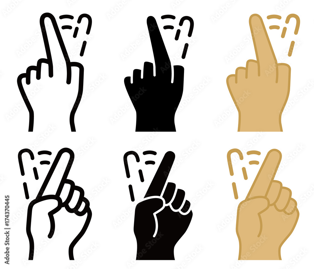 Shake finger to reject, front and back view, line, solid and color style, vectors Shake finger to reject, front and back view, line, solid and color style, vectors