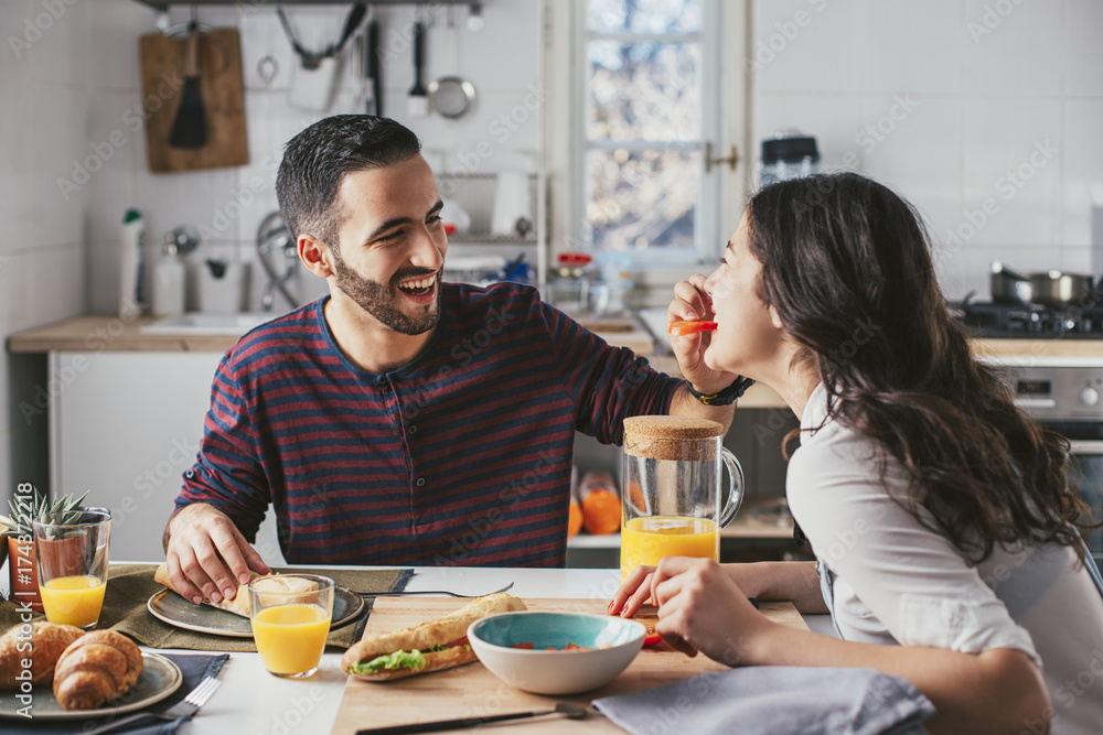 Couple in Love Having Breakfast Couple in Love Having Breakfast