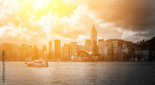 Photography hong kong city view in B&W color with sunlight
