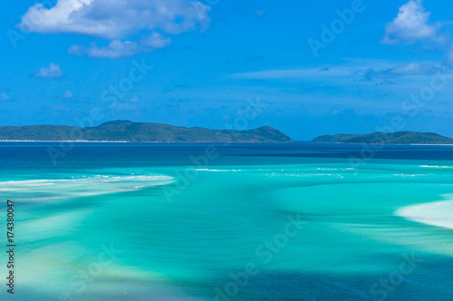 Amazing tropical landscape of turquoise blue water and coral reef islands