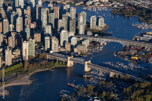 Burrard Bridge, Granville Island and False Creek. Taken in Downtown Vancouver from an aerial perspective. photo