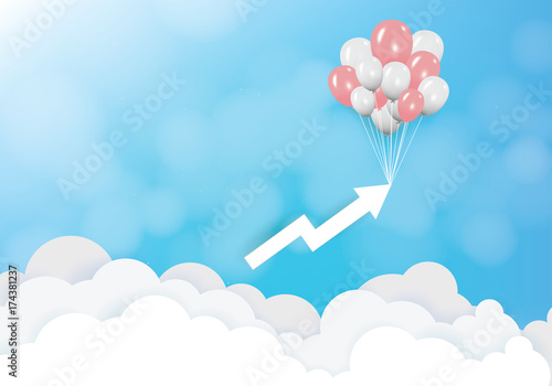 Paper art of dollar sign hanging with balloon, business and finance background concept. Vector illustration.