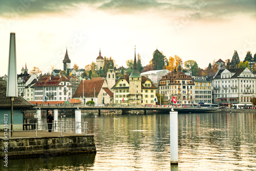Twilight view of the historic medieval old town Lucerne