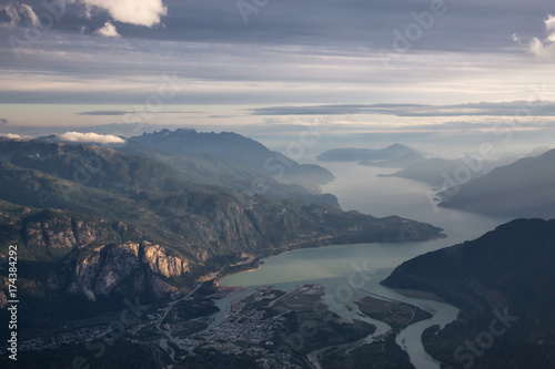 Aerial city view of Squamish, BC, Canada.