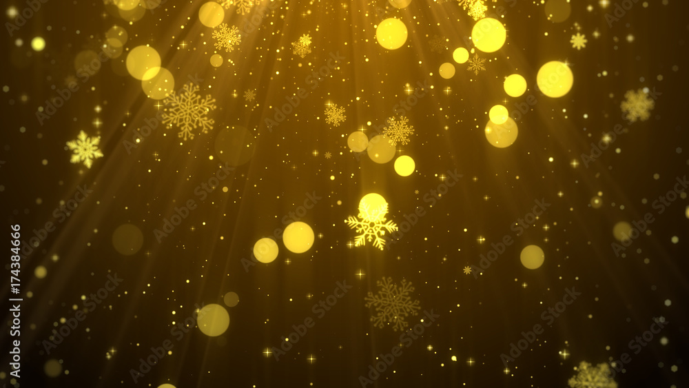 Christmas background (gold theme) with snowflakes, shiny lights in stylish  and elegant theme. Stock Photo | Adobe Stock