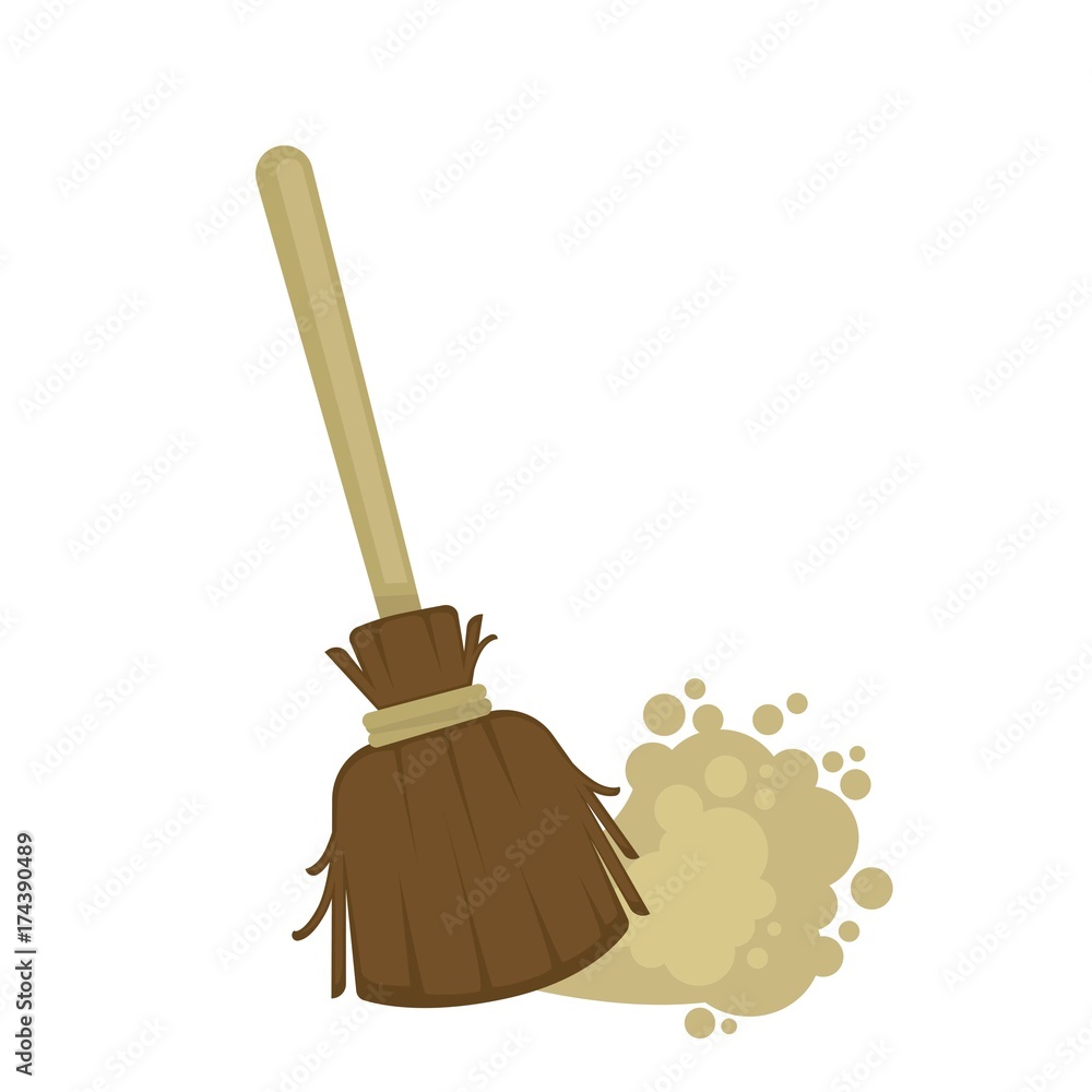 Old wooden broomstick that sweeps up dust from floor Old wooden broomstick that sweeps up dust from floor