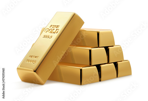 Set of gold bars. Gold bullion stack. photo