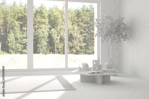 Fototapeta Naklejka Na Ścianę i Meble -  White empty room. Scandinavian interior design. 3D illustration