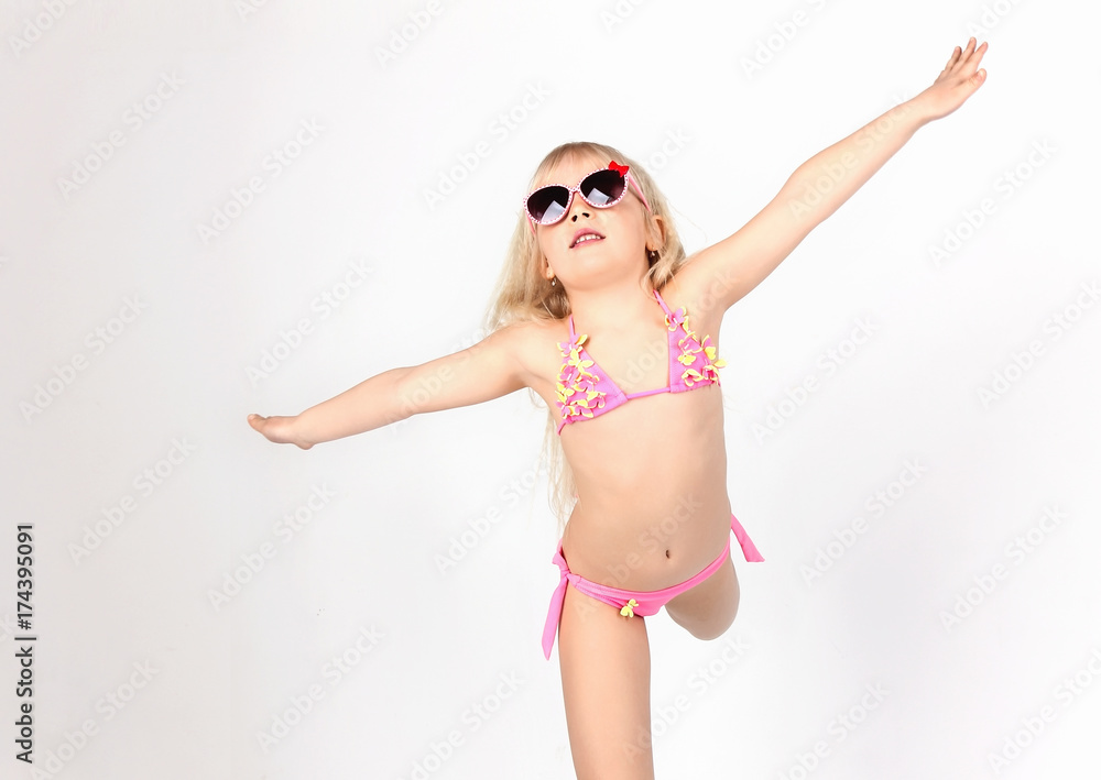 Beautiful teen girl dancing dressed in swimsuit, Beautiful teen girl dancing dressed in swimsuit,