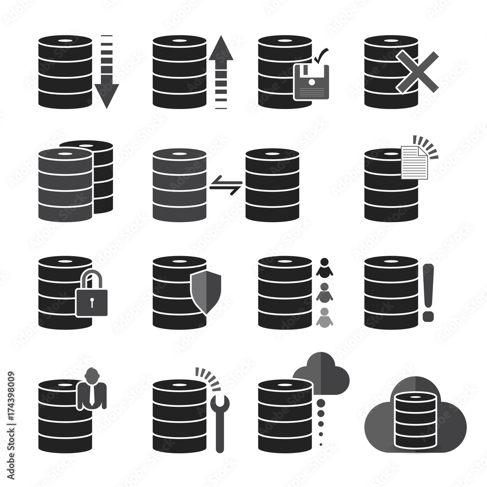 Database black and white icons set Database black and white icons set