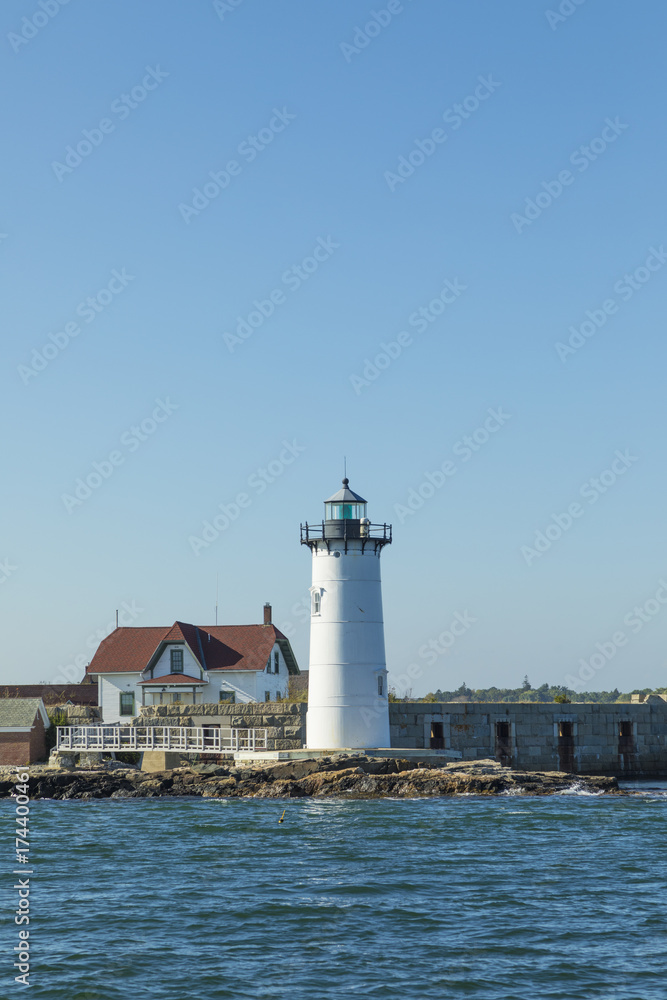 Portsmouth Harbor Lighthouse and Fort Constitution State Historic Site view in summer,  New Hampshire, USA