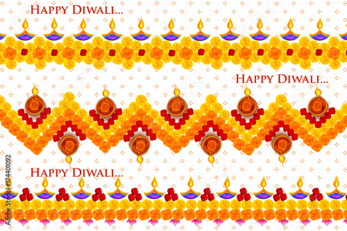 Burning diya on Happy Diwali Holiday background for light festival of India