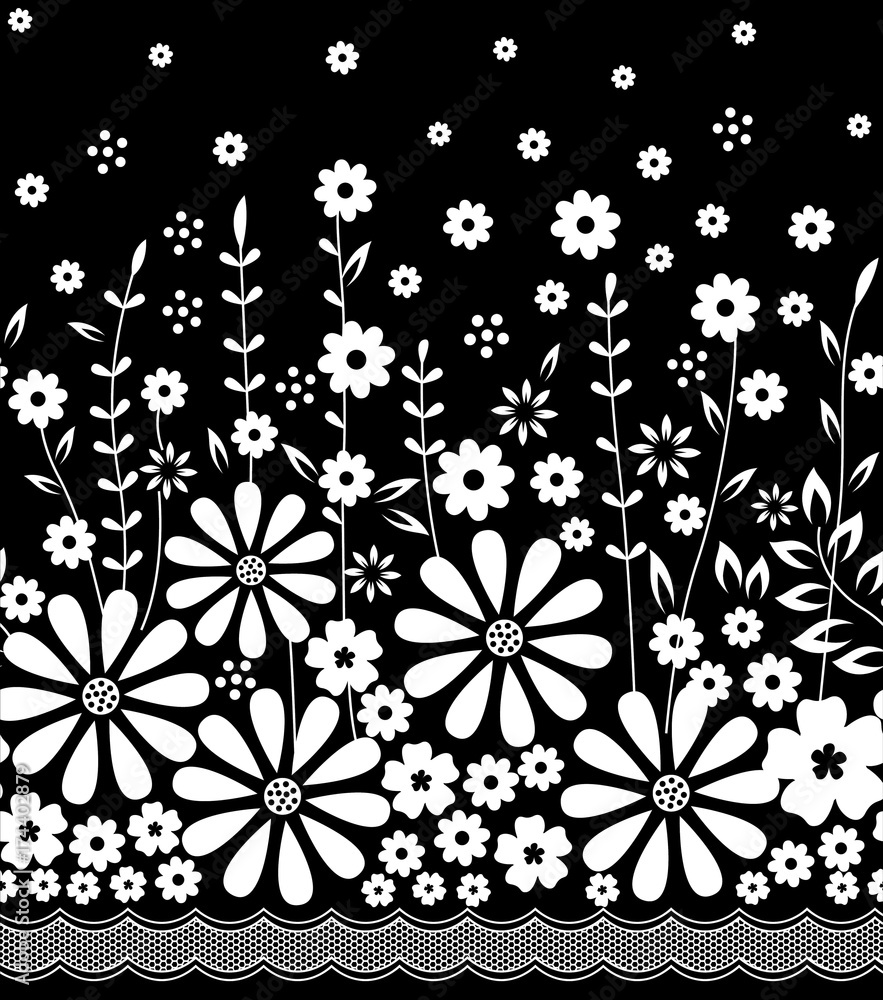 black and white floral border print Stock Vector | Adobe Stock