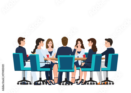 Business meeting with business people discussing on around table.
