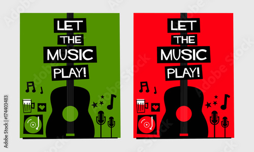 Let The Music Play! (Flat Style Vector Illustration Quote Poster Design) Event Invitation with Venue, Artist, Ticket and Time Details