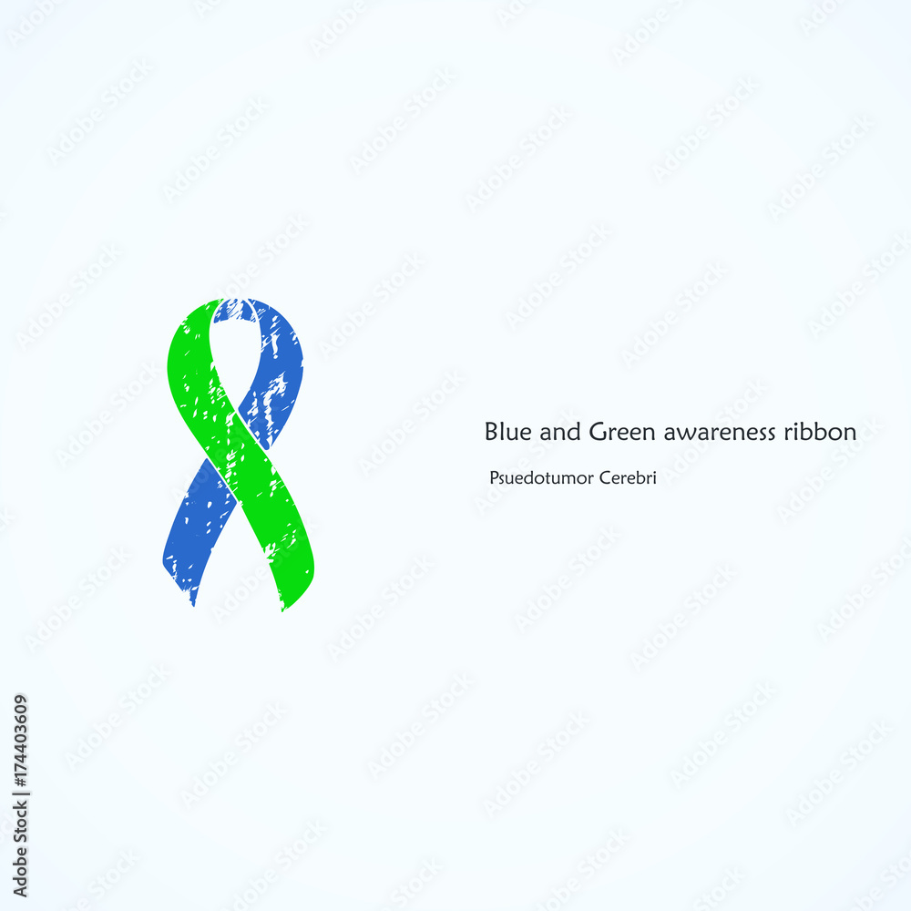Awareness Blue and Green ribbon. Painted. Pseudo Tumor Cerebri. Isolated  icon. List of meanings, symbol, name of color. Stock Vector | Adobe Stock