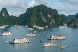 Spectacular Halong Bay aerial landscape with cruise boats