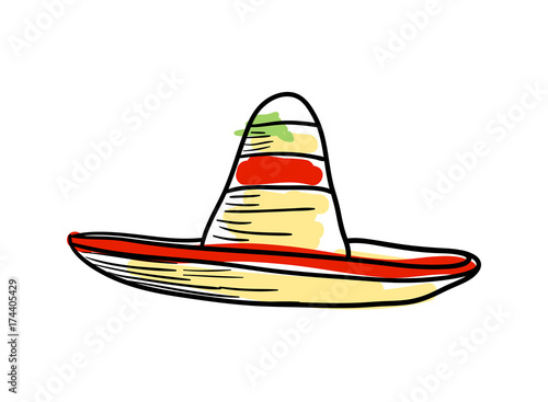 Sombrero hat hand drawn icon isolated on white background vector illustration. Mexican ethnic culture element, traditional symbol.