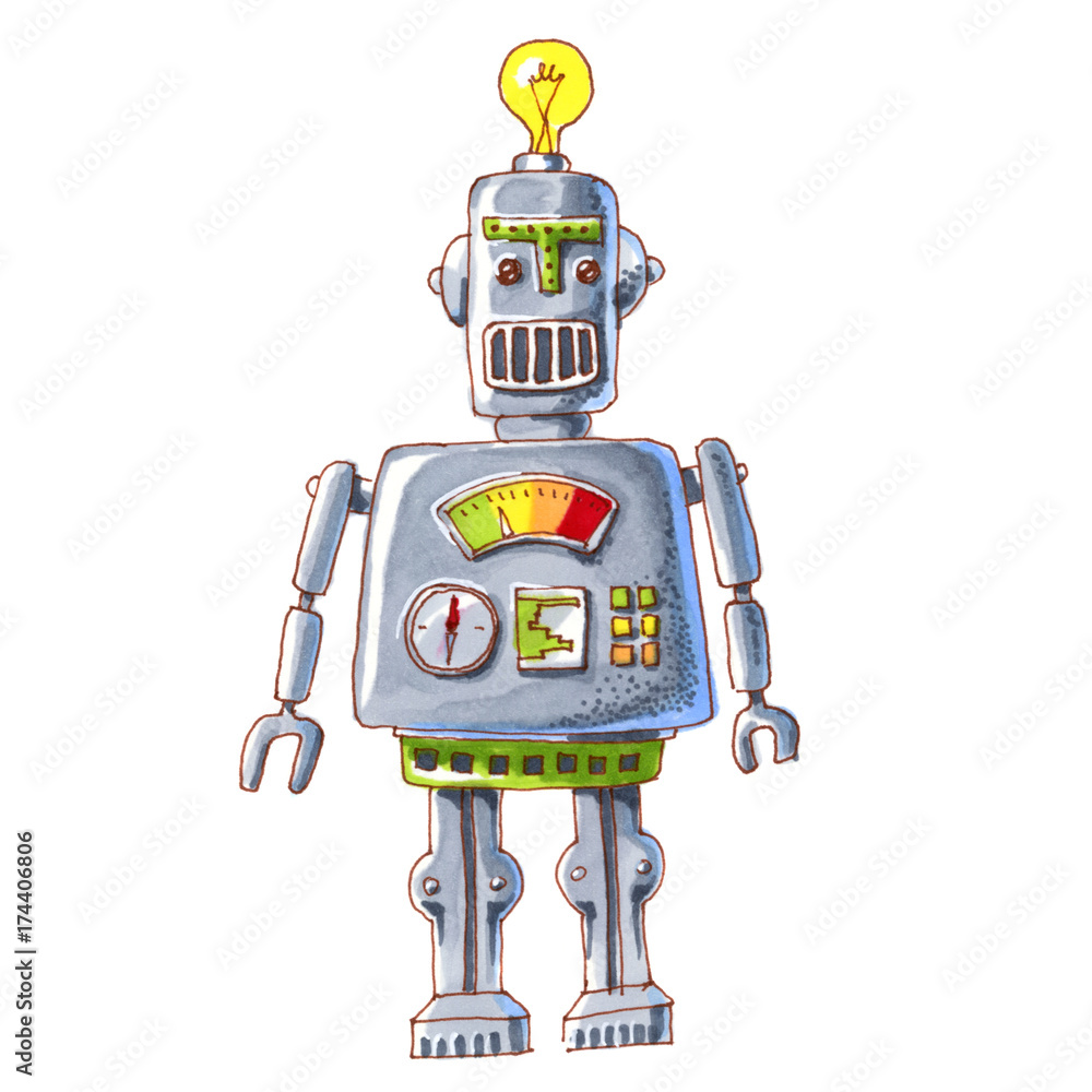Fototapeta premium cartoon watercolor doodle robot