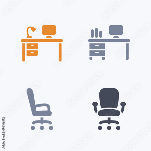 Desks & Chairs - Carbon Icons. A set of 4 professional, pixel-aligned icons designed on a 32 x 32 pixel grid.