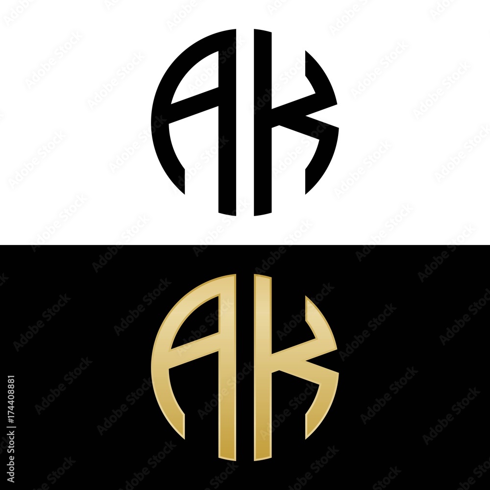 ak initial logo circle shape vector black and gold Stock Vector | Adobe ...