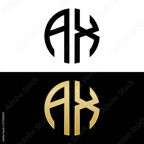 ax initial logo circle shape vector black and gold