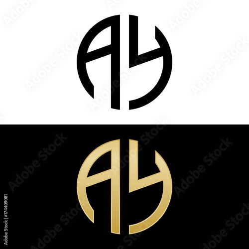 ay initial logo circle shape vector black and gold